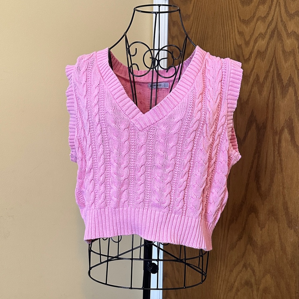 Stradivarius Pink Cable Knit Crop Top